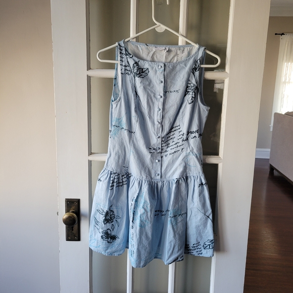 ASOS DESIGN slash neck button down dropped waist mini sundress blue floral Sz 4 - Picture 3 of 13